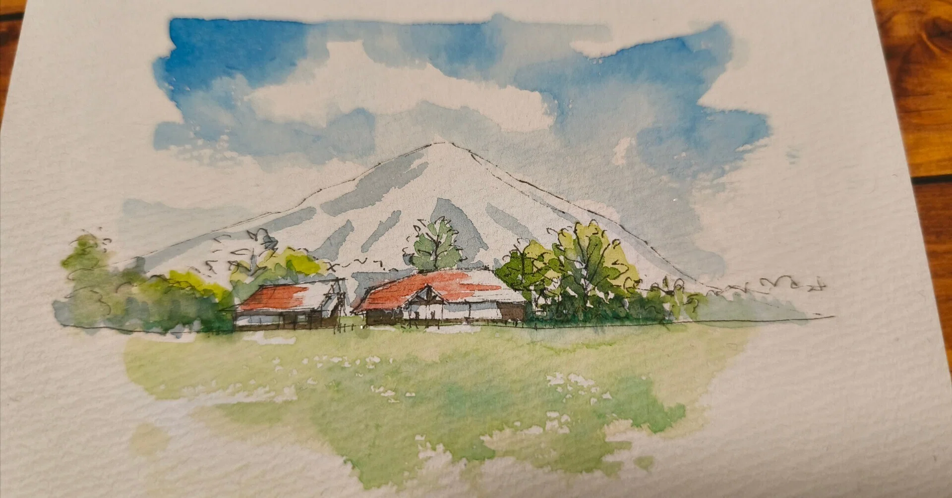 大山の風景(透明水彩スケッチ)｜kamo