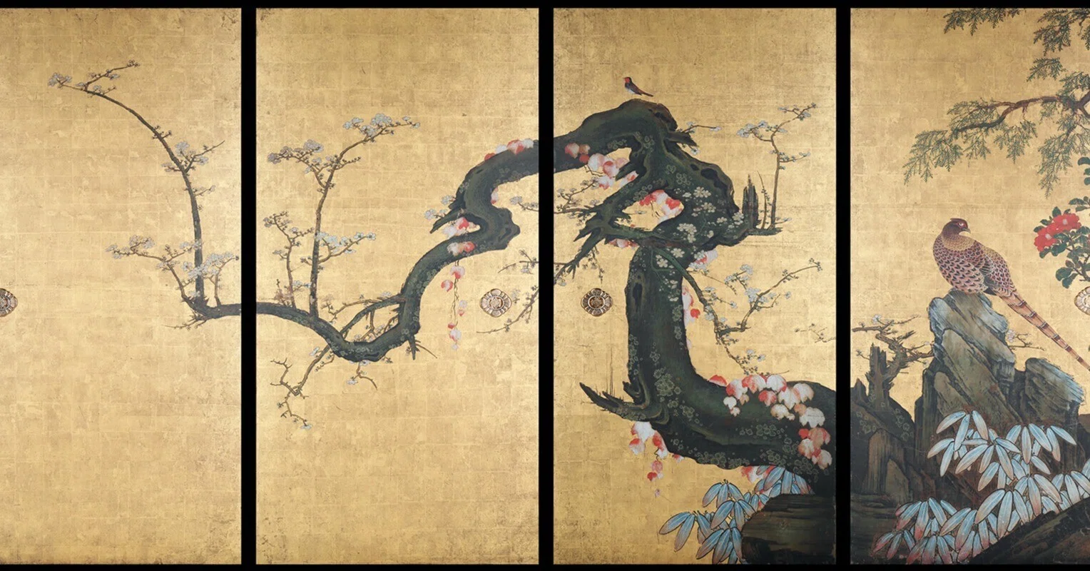 妙心寺展」出品作④ 狩野山楽・山雪《梅花遊禽図襖》江戸時代 17世紀