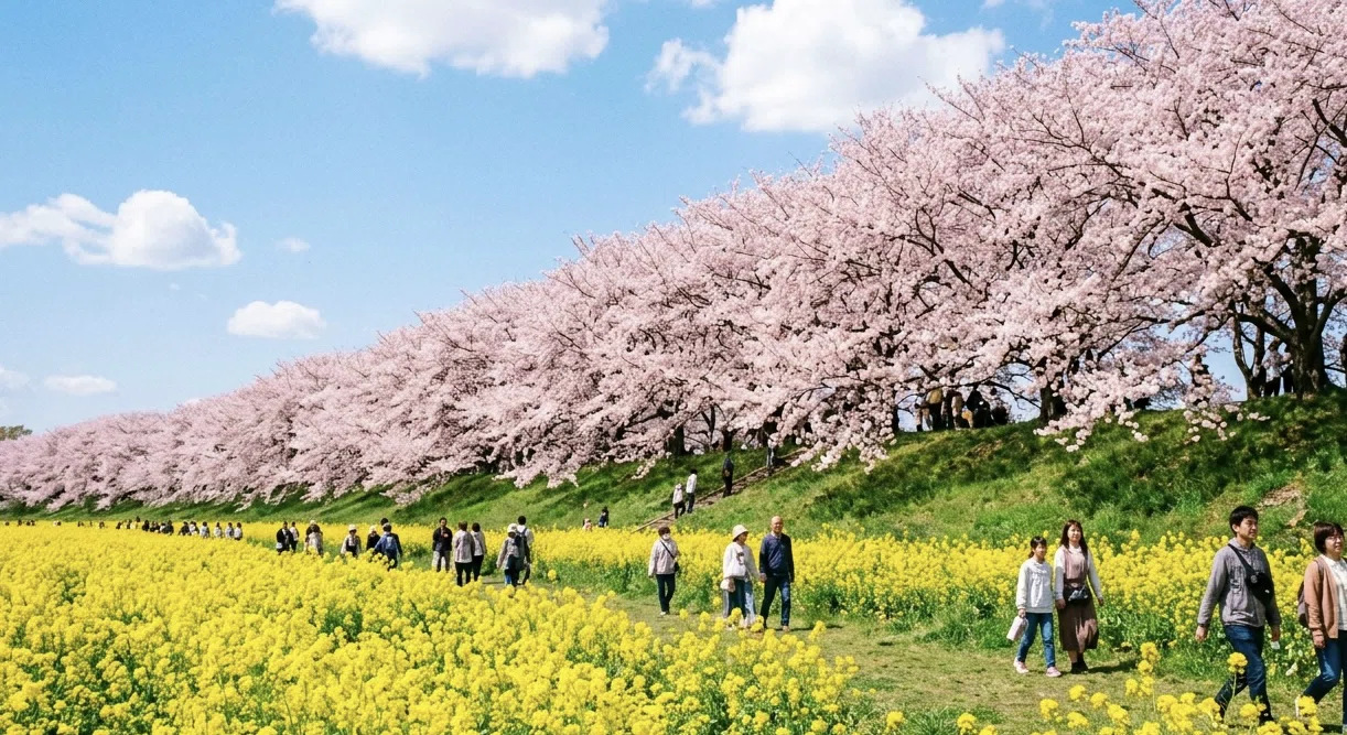幸手 権現堂公園 昼と夜、どちらが美しい？青空デイタイムvs. ライト