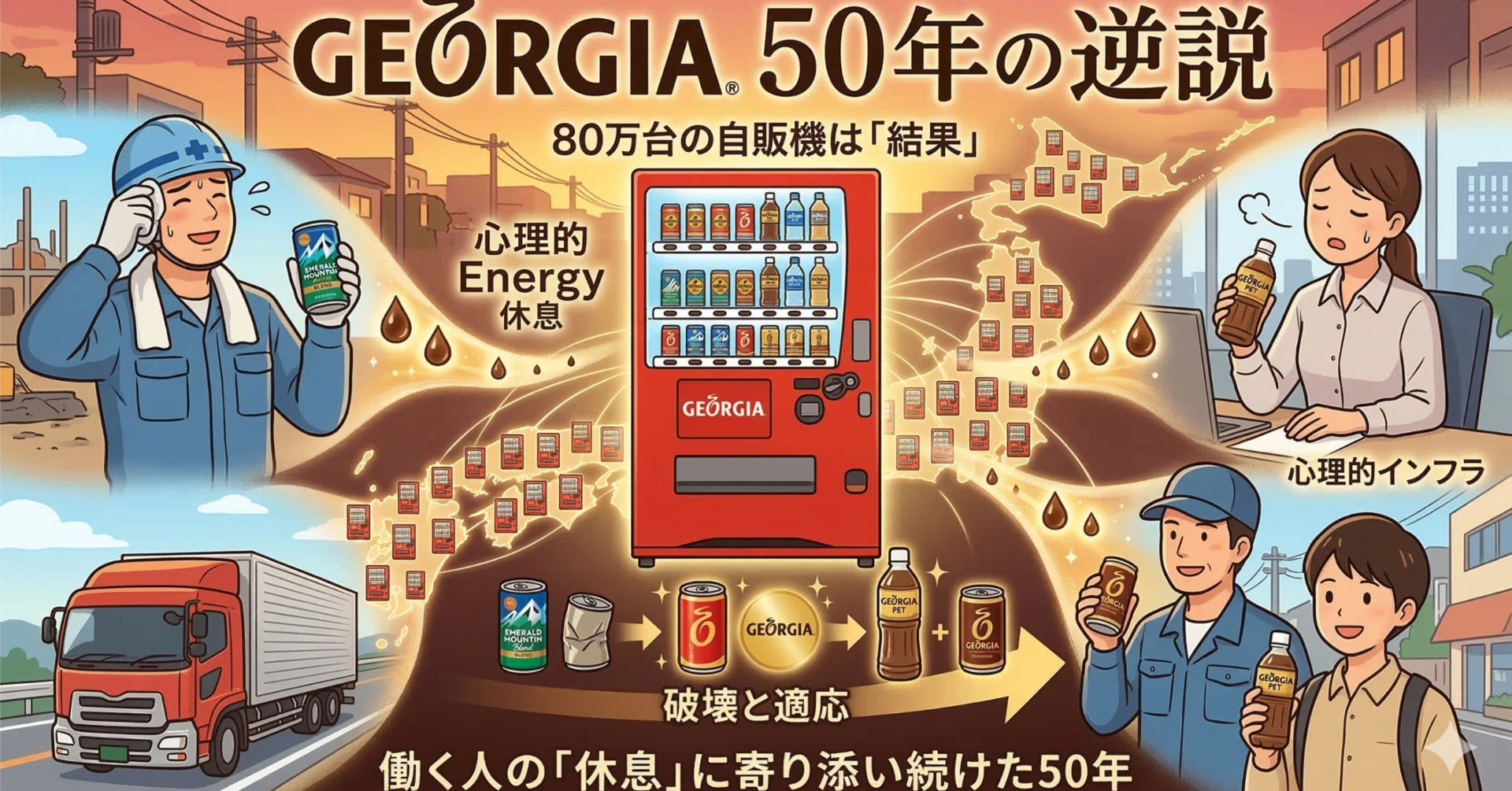 ジョージアが50年間、缶コーヒーの王座を譲らない逆説——80万台の自販機