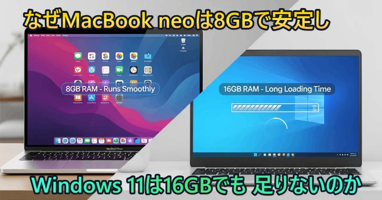 なぜMacBook neoは8GBで安定し、Windows 11は16GBでも足りないのか