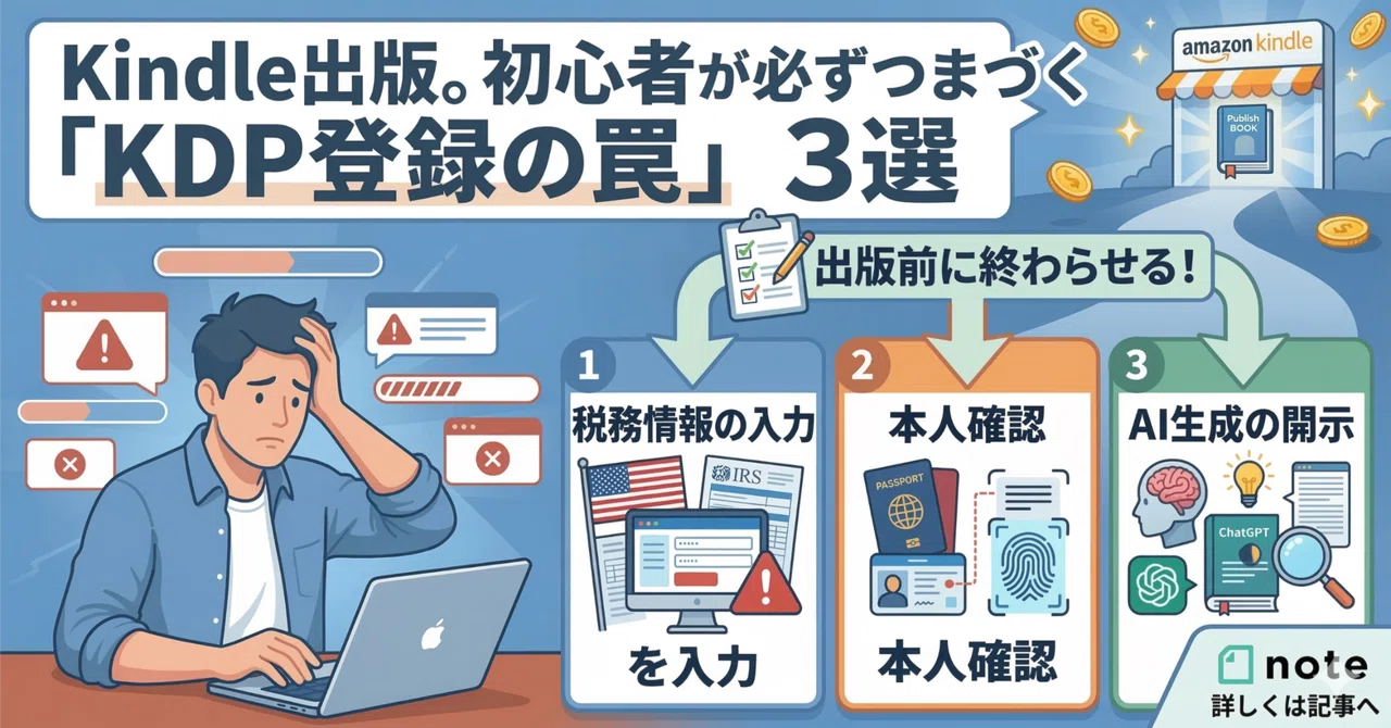 KDP登録で初心者が必ずと言っていいほど止まる「3つの関門」｜ひとり稼ぐAI実務｜Naito