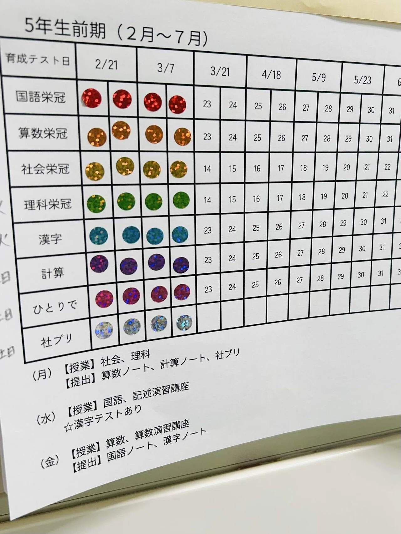 日能研5年】テスト範囲がひと目で分かる｜家庭学習表を作りました