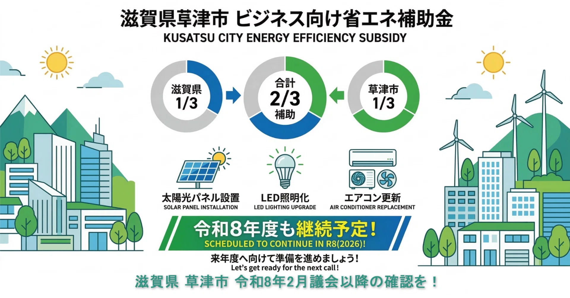 滋賀県 草津市】補助率2/3で省エネ設備を導入！令和7年度補助金の内容 