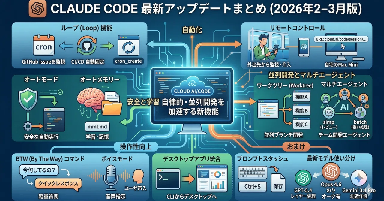 Claude Code最新アップデートまとめ！自動化・並列開発を加速する新機能（2026年2-3月版）｜Tam2
