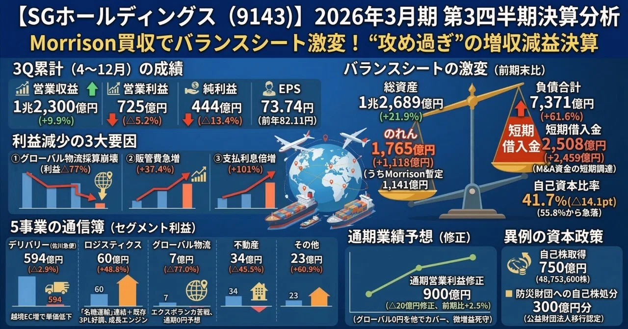 SGホールディングス（9143）】売上+10%なのに利益は全部マイナス