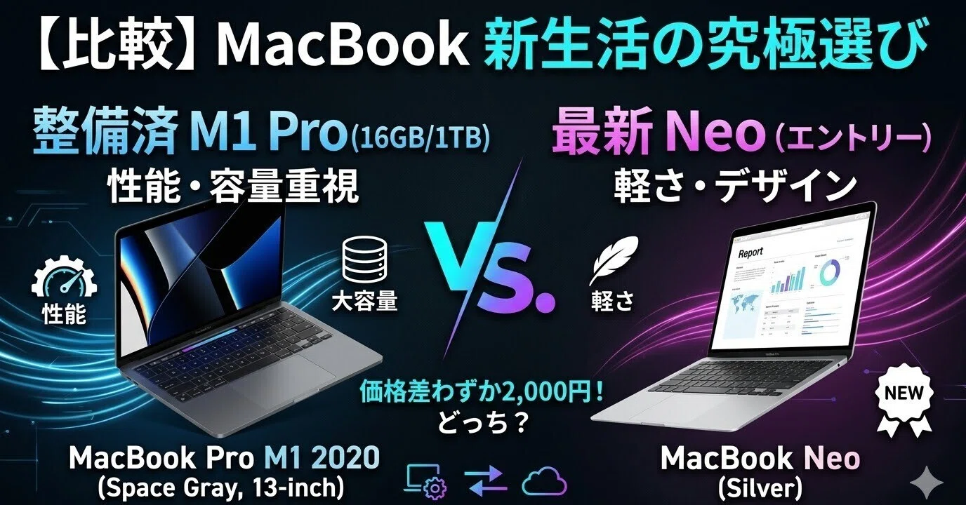 比較】MacBook Neoを買う前に！たった2千円差で買える「整備済M1 Pro