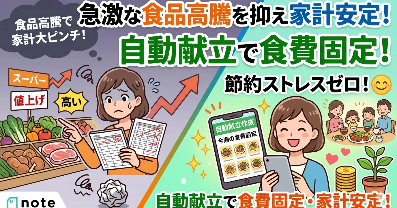 急激な食品高騰を抑え家計安定！自動献立で食費固定・節約ストレスゼロ 