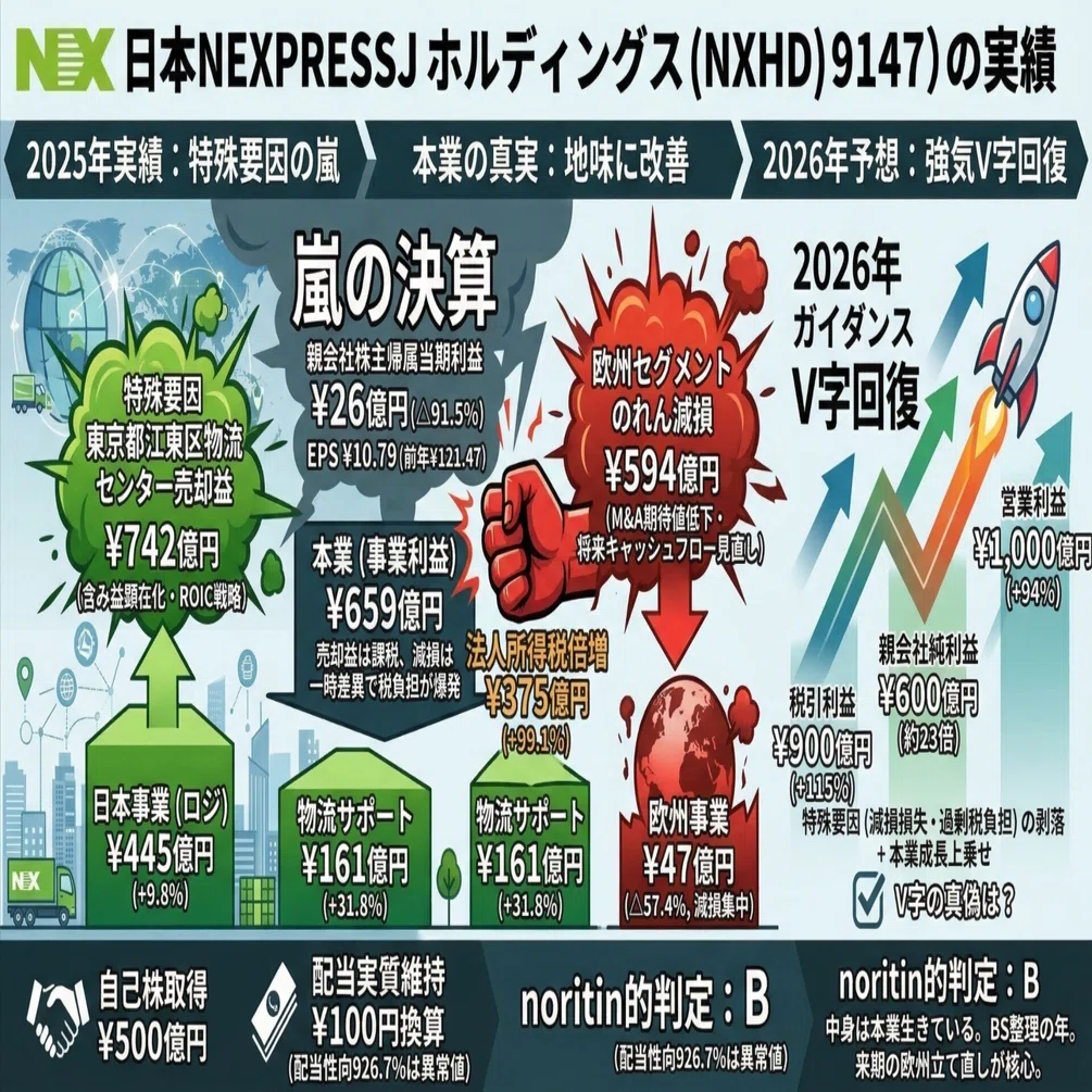 NIPPONEXPRESSホールディングス（9147）】売却益742億円と欧州のれん