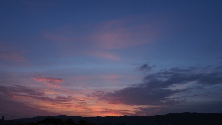 ひさしぶりに、朝が染まった。濃いオレンジ色から、ピンク、ブルー、