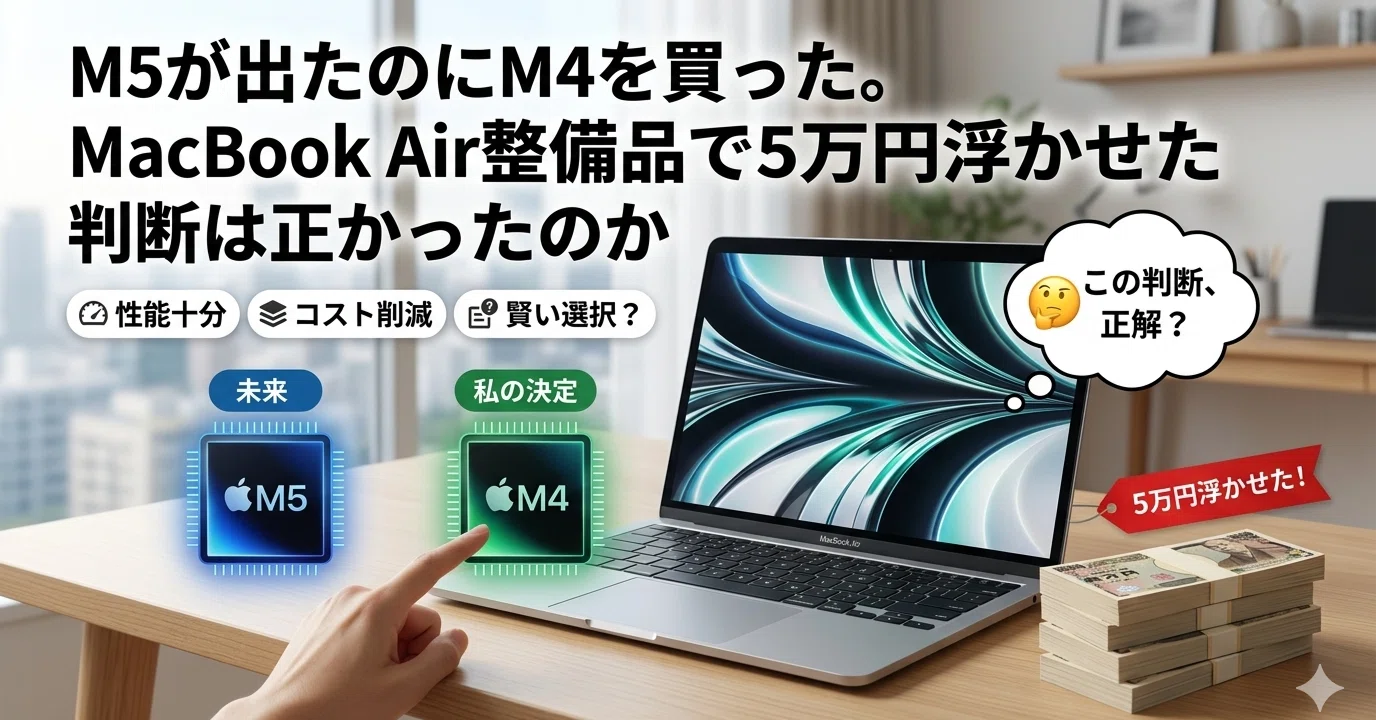 M5が出たのにM4を買った。MacBook Air整備品で5万円浮かせた判断は