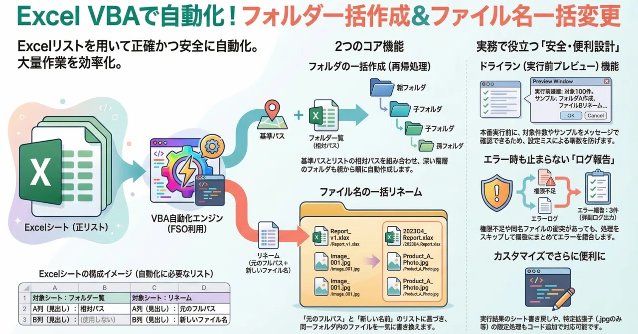 一括フォルダ作成&ファイル名一括変更の自動化【コピペで使える実務コード付き】|くうねる