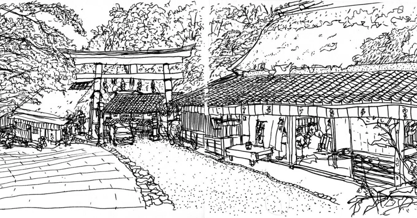 ペン画集 嵯峨野百景 私のスケッチポイント／作品紹介あれこれ＞嵯峨野・鳥居本の茶屋のある