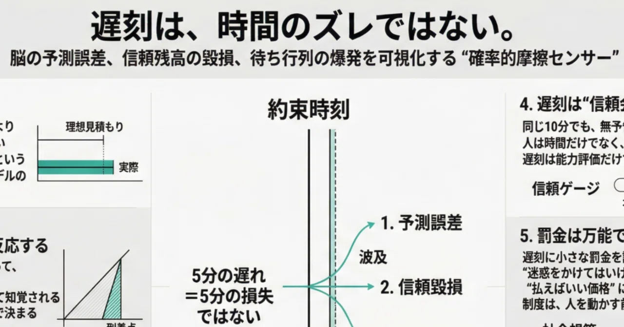 遅刻は、なぜたった5分で人間関係と組織を壊すのか― マナー違反ではなく、「脳のバグ」「信頼の会計」「待ち行列の爆発」として読む｜Satoru ...