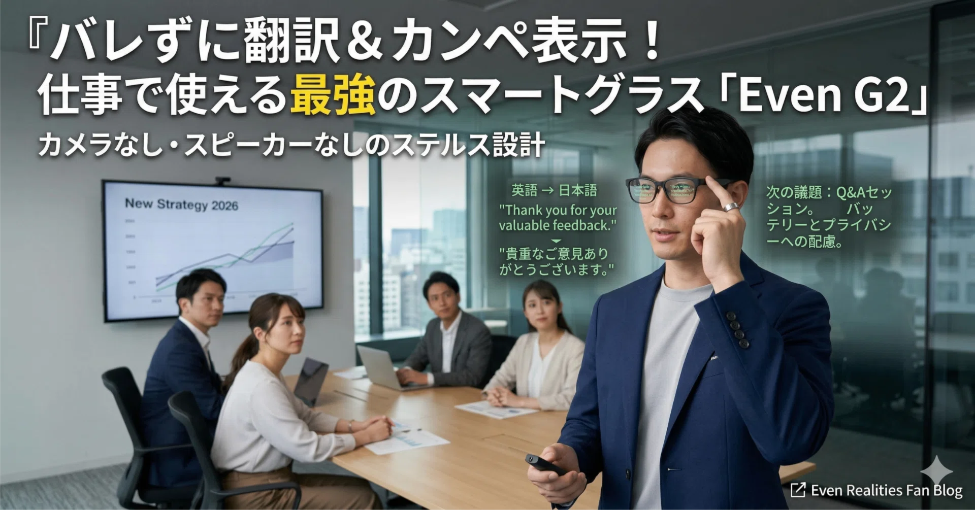 バレずに翻訳＆カンペ表示！仕事で使える最強のスマートグラス「Even 