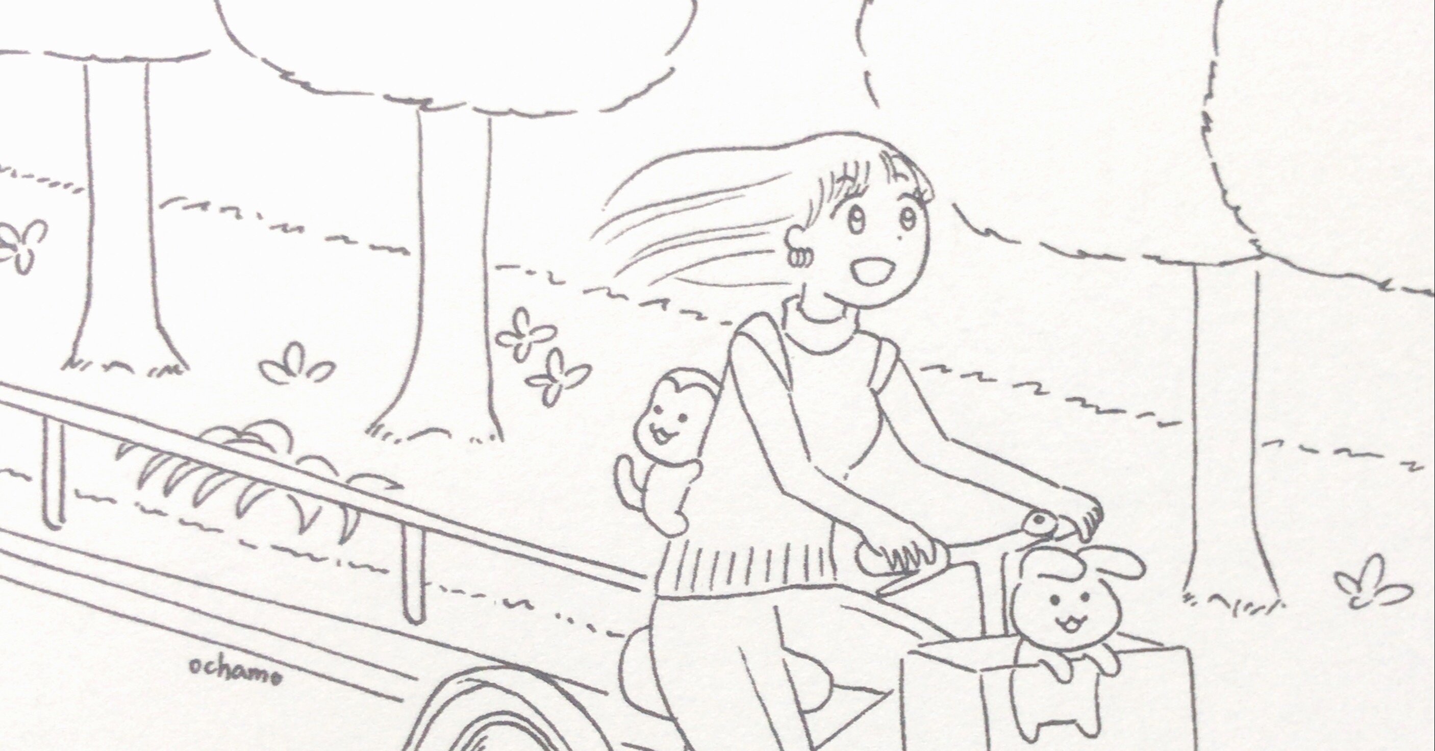 自転車に乗る女の子とうさぎと猿のほっこりイラスト Zine制作中 おちゃも イラストレーターハンドメイド作家 Note 自転車に乗る女の子とうさぎと猿のほっこりイラスト Zine制作中 おちゃも イラストレーターハンドメイド作家 Note