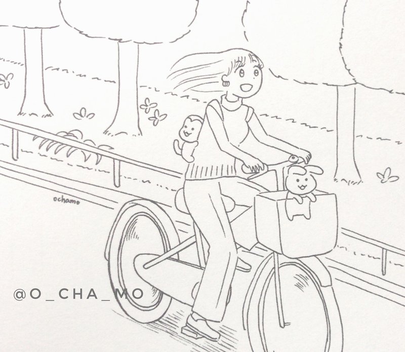 自転車に乗る女の子とうさぎと猿のほっこりイラスト Zine制作中 おちゃも イラストレーターハンドメイド作家 Note