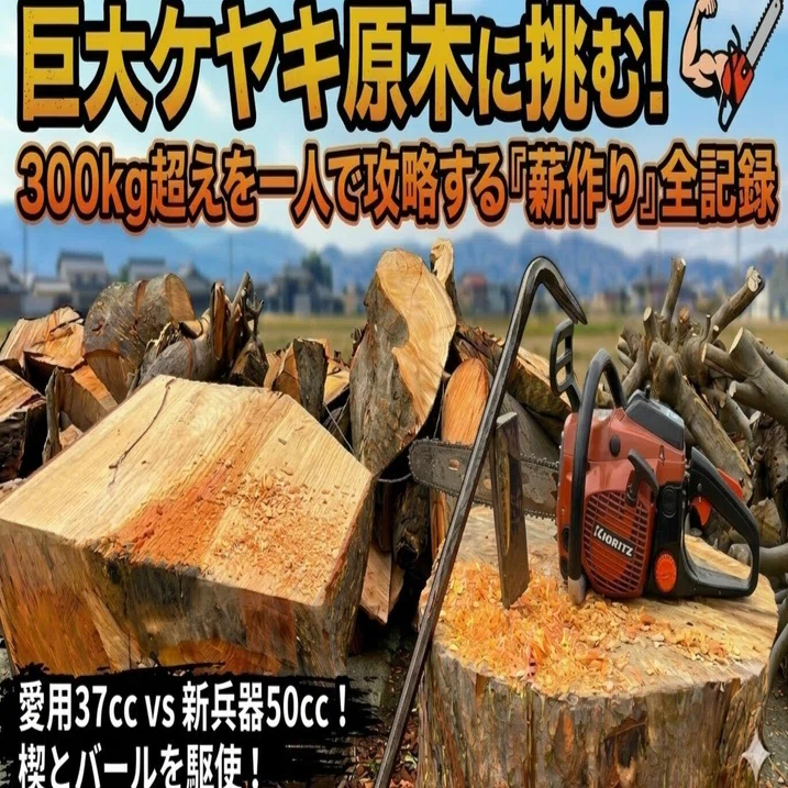 300kg超の巨木をどう攻略するか？共立50ccチェーンソーと楔（くさび 