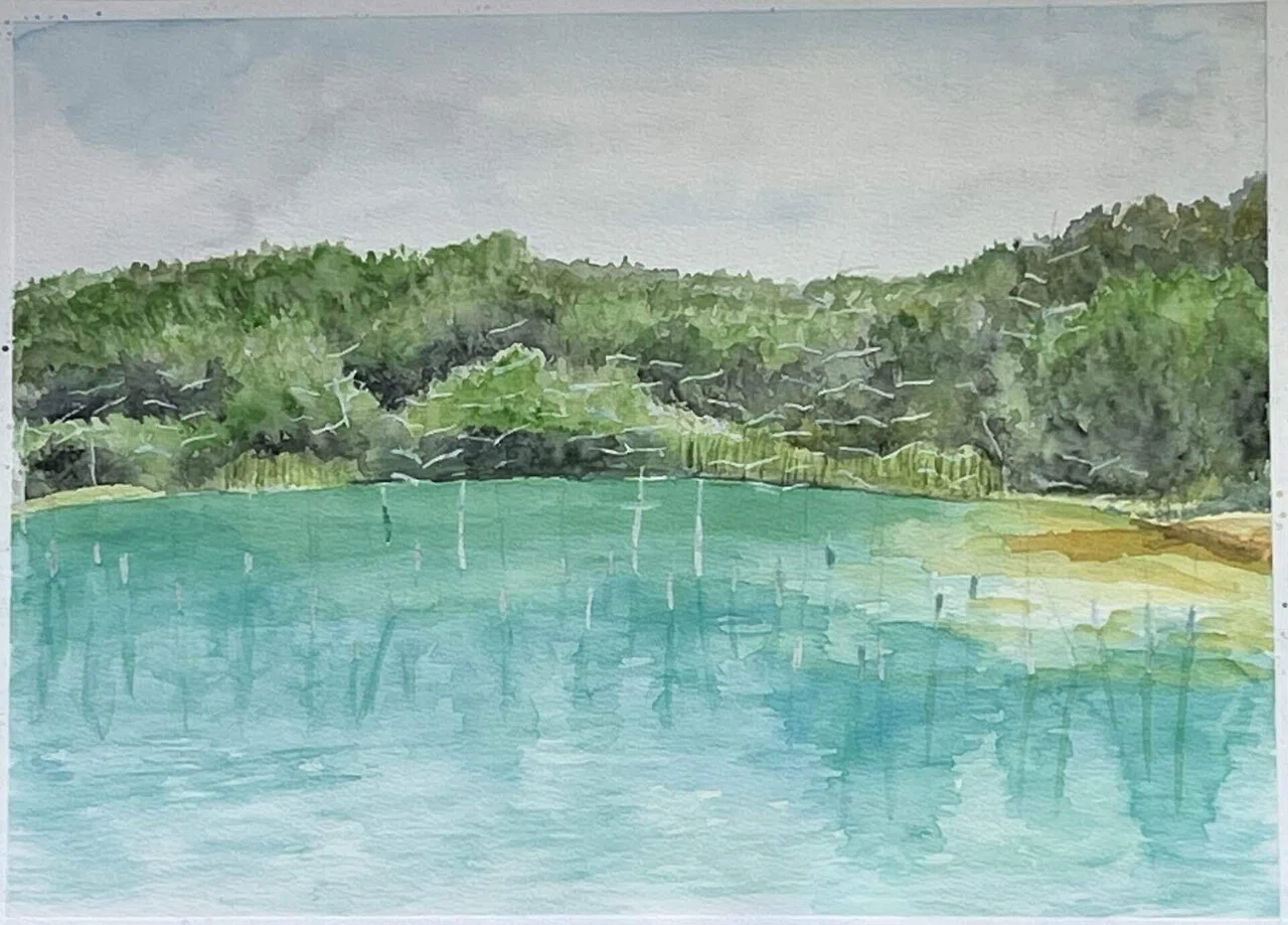 北海道 青の湖 水彩画｜ロクナミ