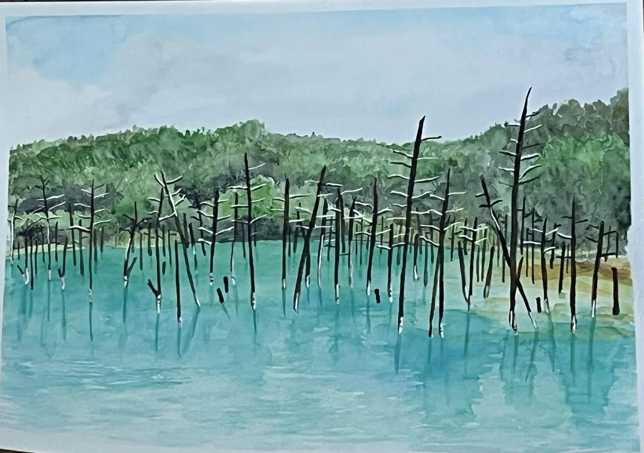 北海道 青の湖 水彩画｜ロクナミ