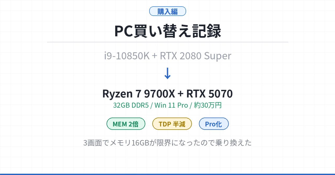 PC買い替え記録（購入編）｜i9-10850K + RTX 2080 Superから、Ryzen 7 