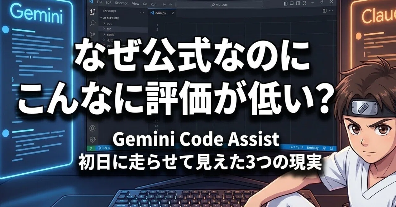 公式なのになぜ低評価？Gemini Code Assistを初日で動かして見えた「3
