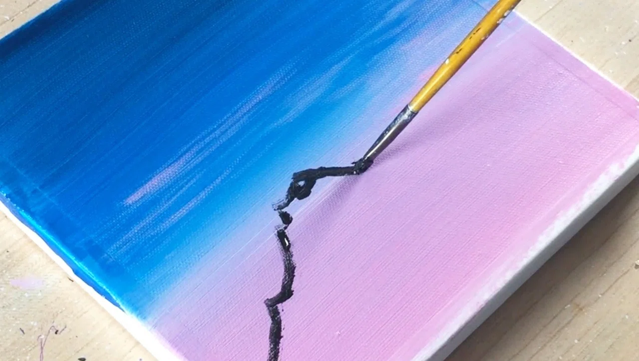 アクリル絵の具を使用した「夕焼け空と雪山」の描き方 / アクリル