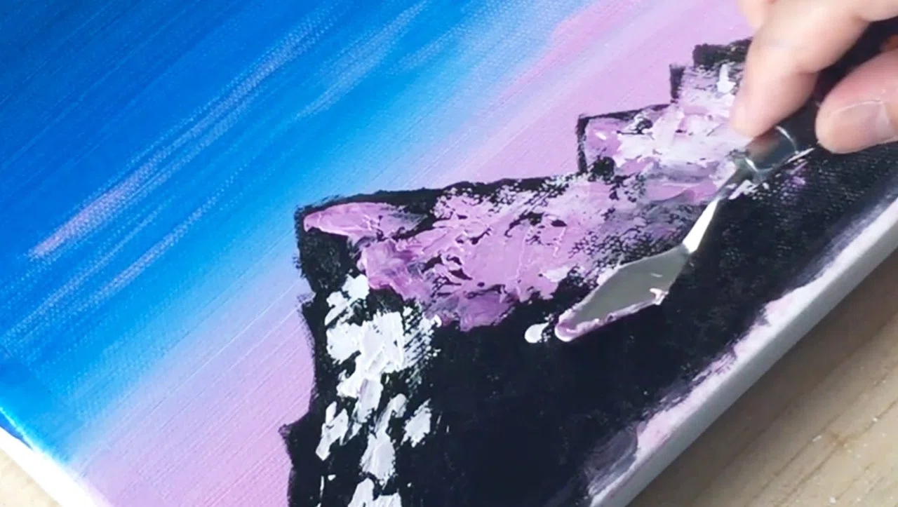 アクリル絵の具を使用した「夕焼け空と雪山」の描き方 / アクリル