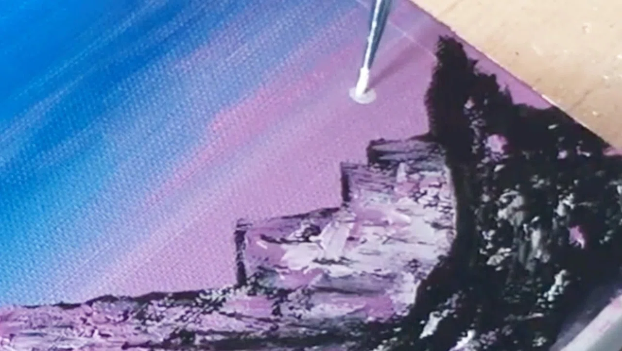 アクリル絵の具を使用した「夕焼け空と雪山」の描き方 / アクリル