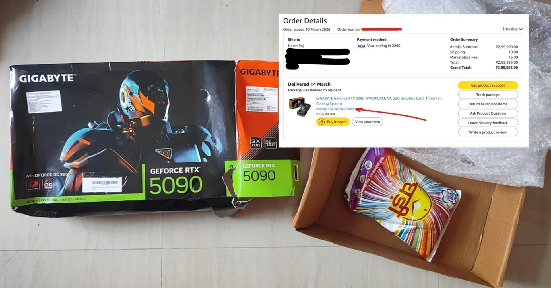 RTX 5090を約52万円で購入、届いたのは約300円の洗濯洗剤――Amazonは