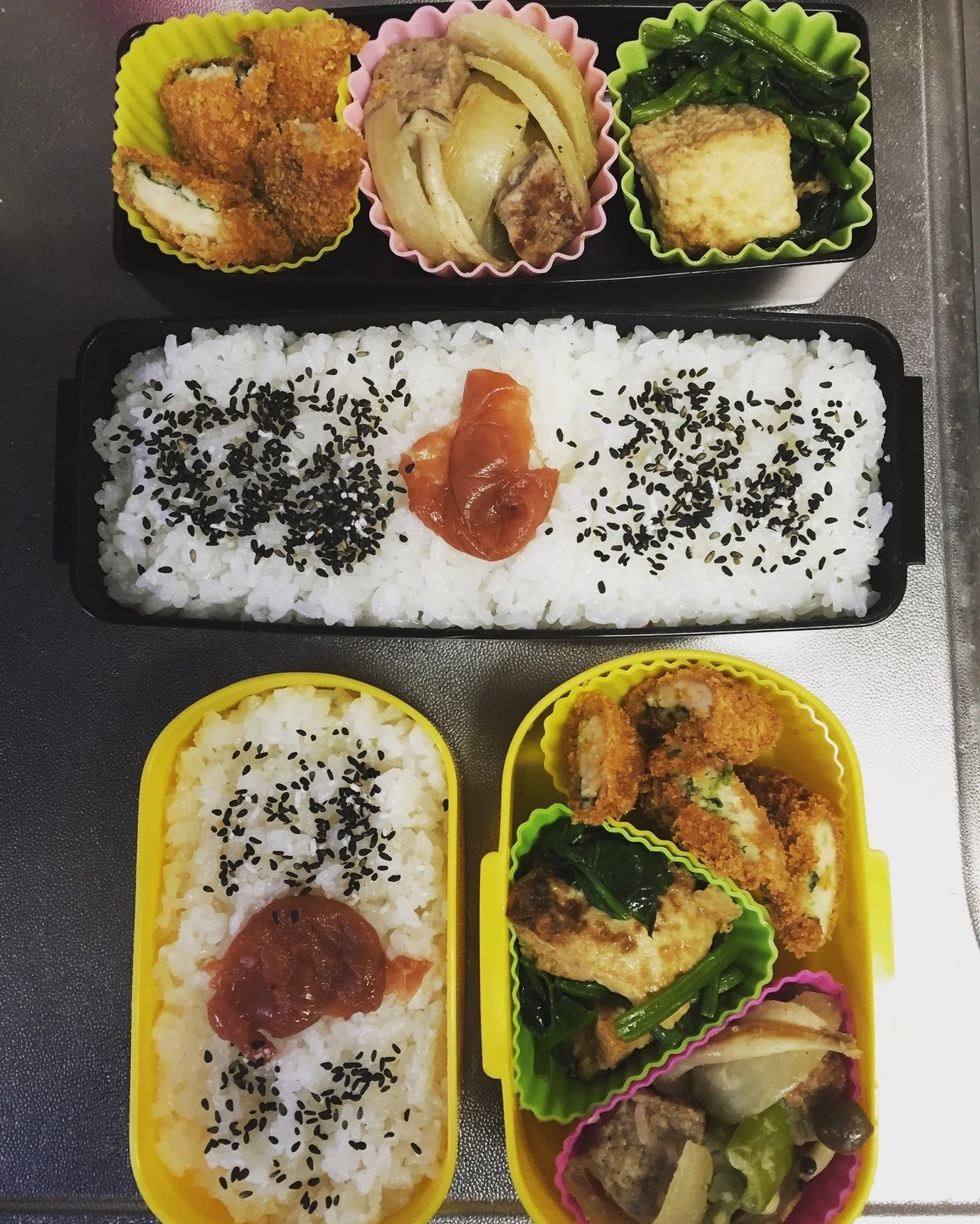 今日のお弁当 今日から私もお弁当持ち 昨夜のほうれん草と厚揚げの和だし炒めとサイコロステーキ ササミチーズフライほうれん草入り 冷食 ランチ お弁当 写真 Photo あおにーな Note