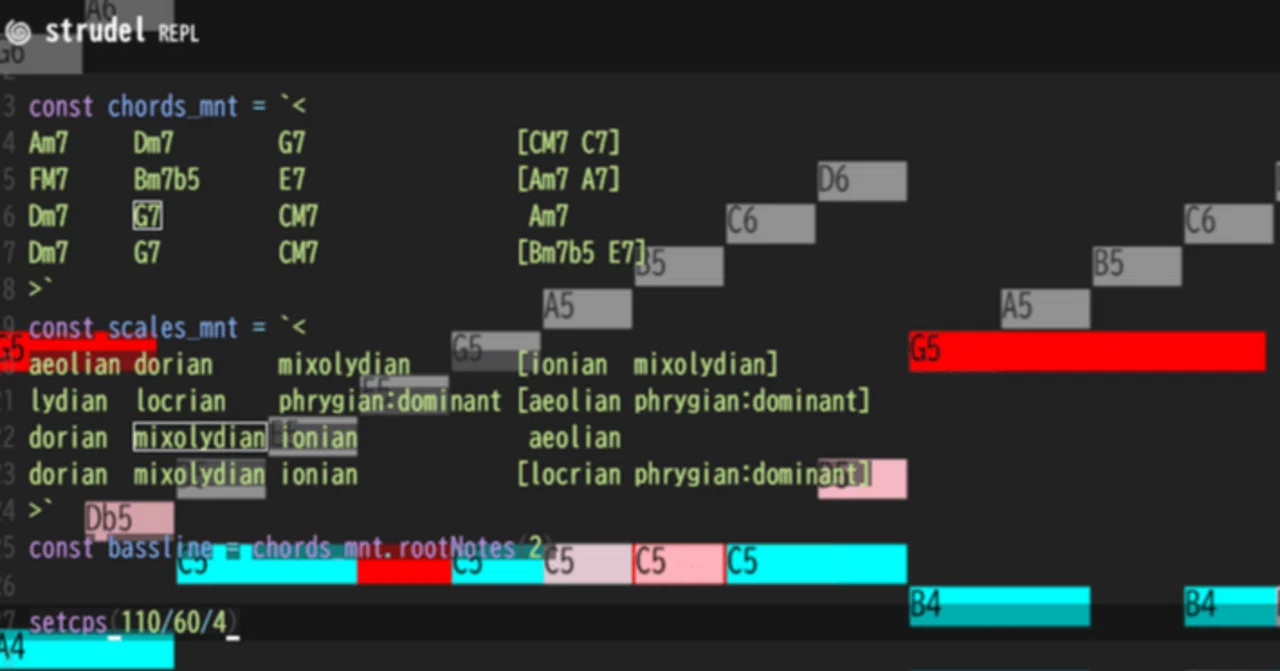 Strudelでパッドの勉強用にコード・スケール・MIDI出力を扱うためのサンプルコード｜ucosarv
