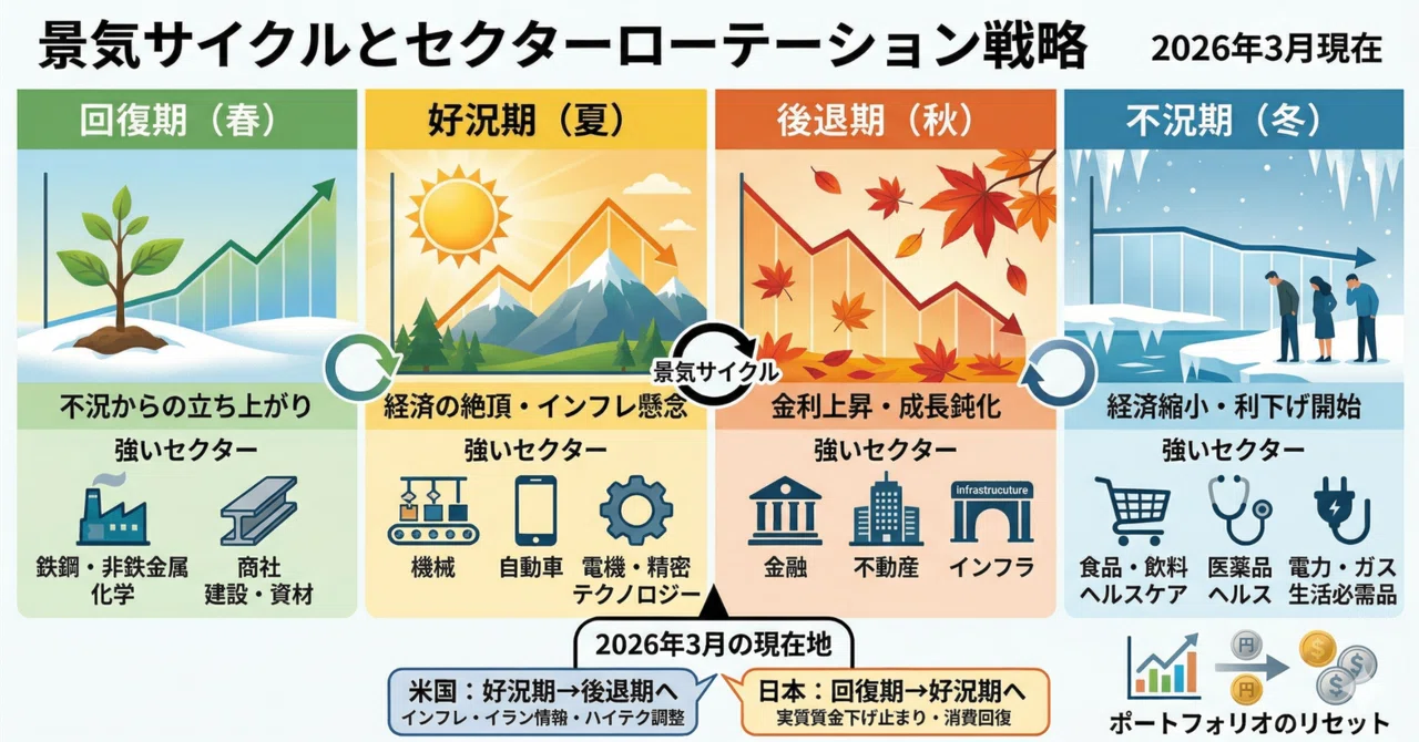 「セクターローテーション超入門 — 2026年3月、今買うべき業種はどれか」｜raumen