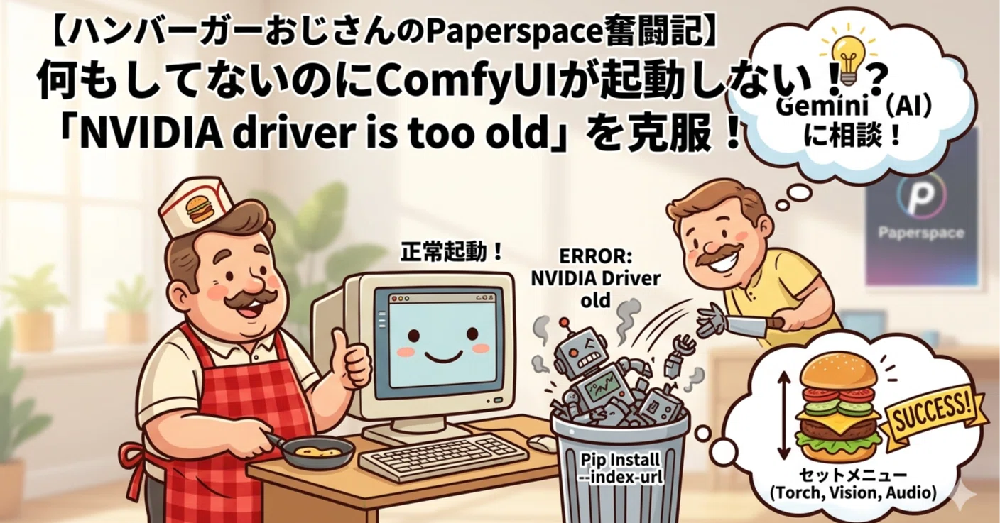 トラブル解決】PaperspaceでComfyUIが起動しない！「NVIDIA driver is
