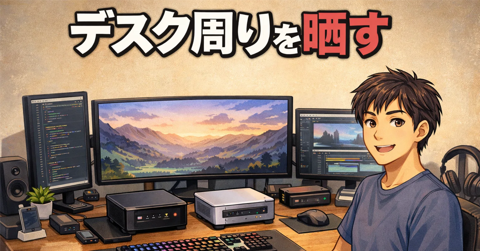 デスク周りを晒す～メインPC＋ミニPC2台の作業環境｜暮らしをハックする