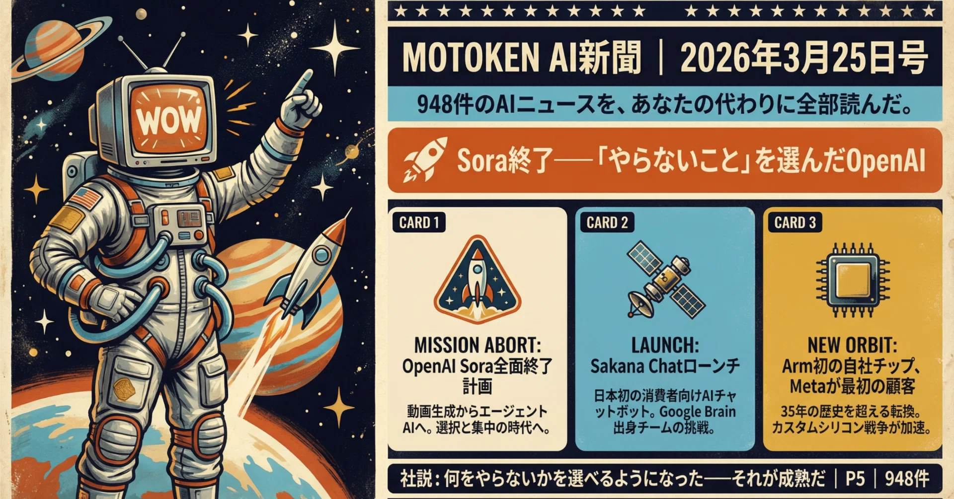 📰 MOTOKEN AI新聞｜2026年3月25日号OpenAIがSoraを含む動画生成製品群