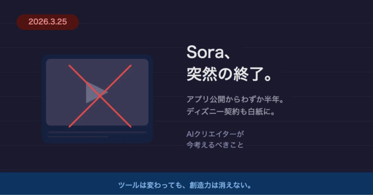オーダー作成終了のお知らせ 突然のSora終了のお知らせ 〜AIクリエイターが今考えるべきこと〜｜AI