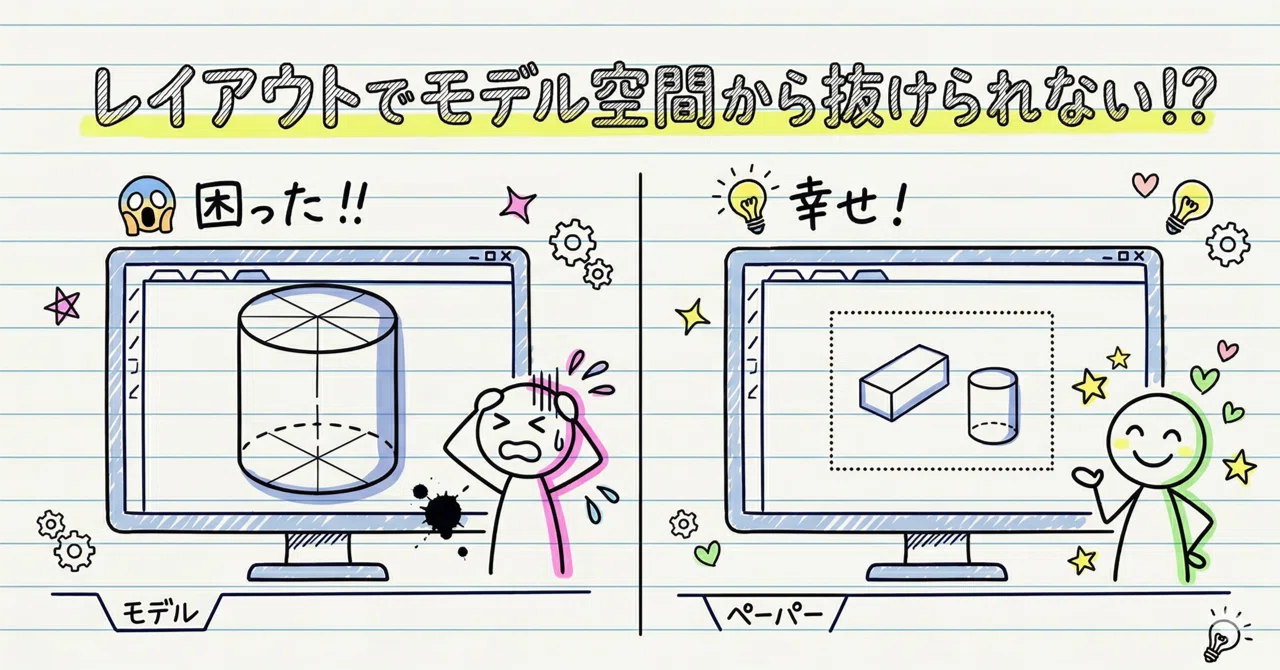 AutoCAD レイアウトでモデル空間から抜けられなくなった！？ ペーパー