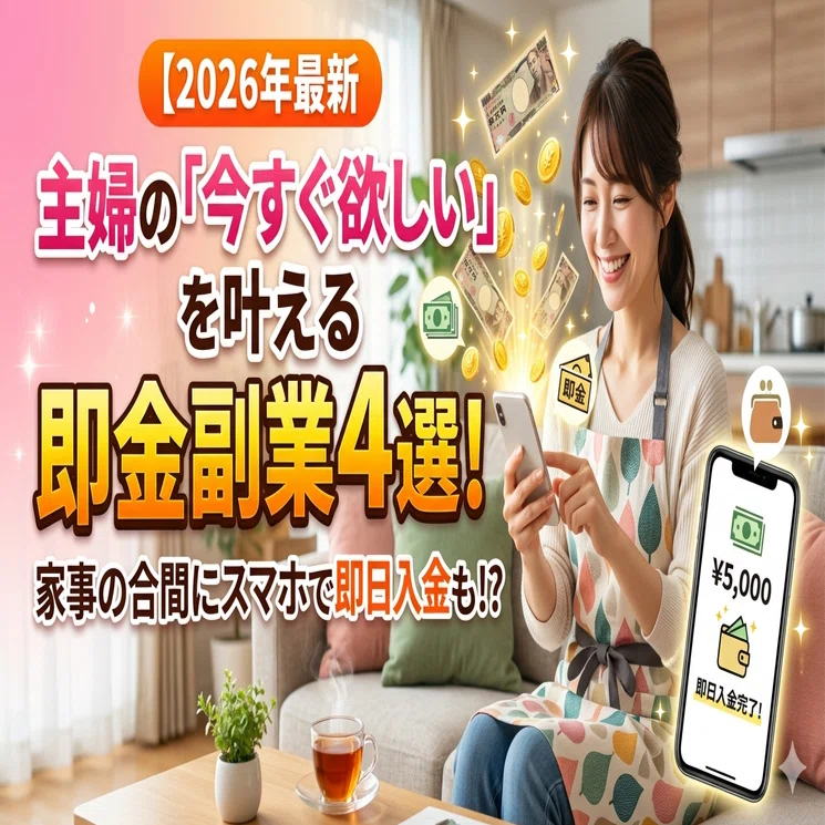 スマホで稼ぐ即日瞬金マニュアル 2026年最新】主婦の「今すぐ欲しい」を叶える即金副業4選！家事の合間