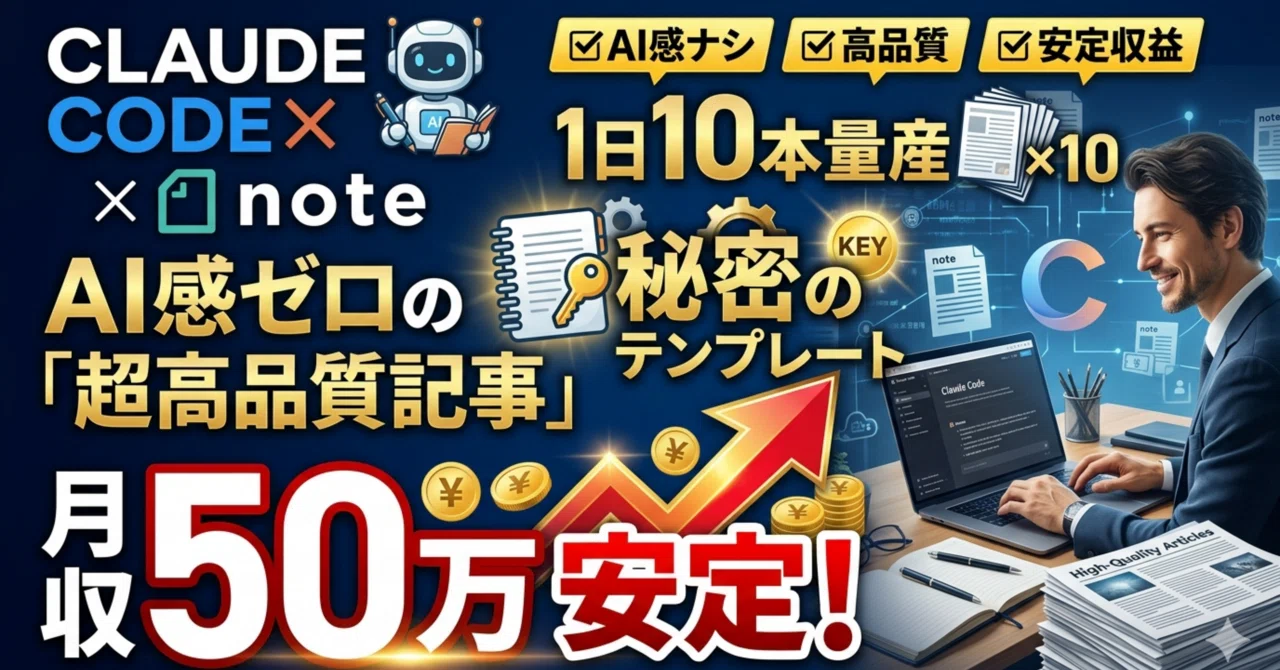 Claude Code×note：AI感ゼロの「超高品質記事」を1日10本量産し、月収50万を安定させる秘密のテンプレート｜Nox