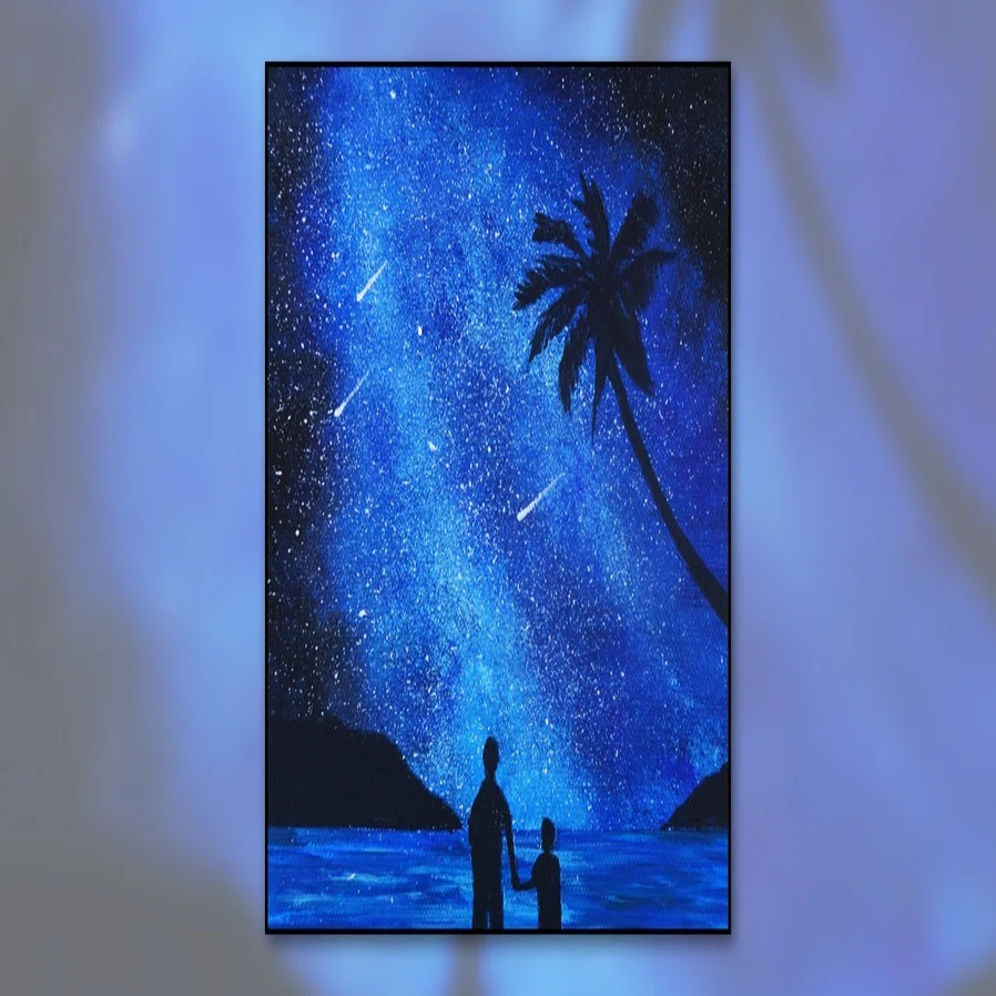 アクリル絵の具を使用した「希望の夜空」の描き方 / アクリル絵の具 