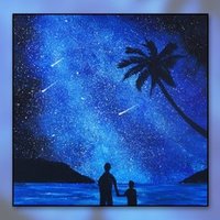 アクリル絵の具で 岩の間から眺める天の川 を描く Junya Art Note