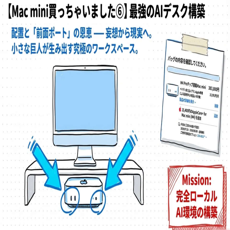 mac mini買っちゃいました⑥】デスクの配置と「前面ポート」の恩恵｜ぐっち