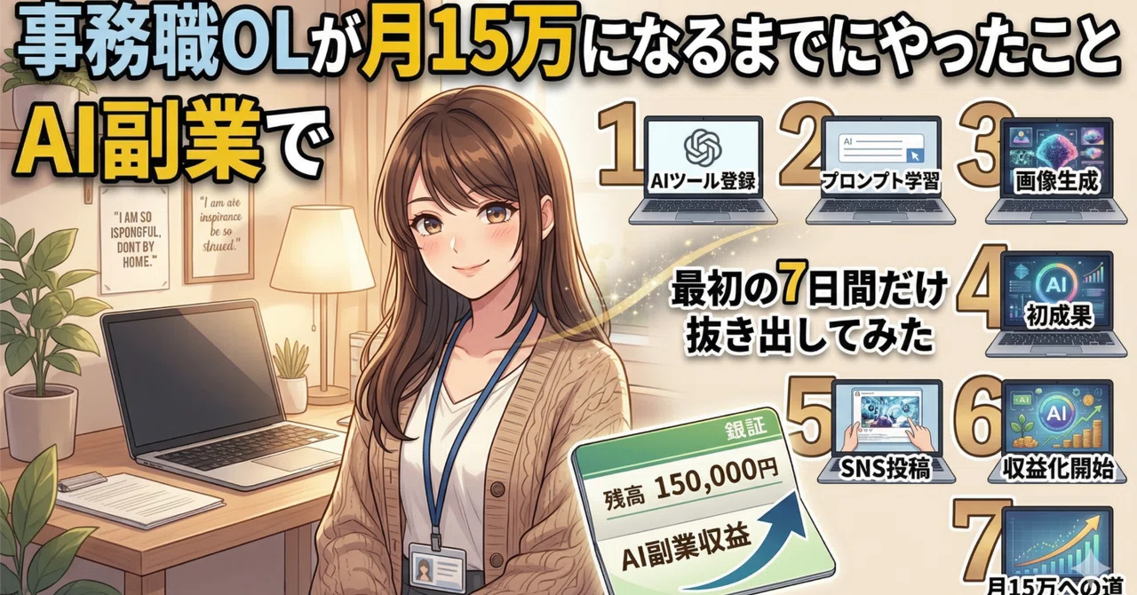事務職OLがAI副業で月15万になるまでにやったこと、最初の7日間だけ