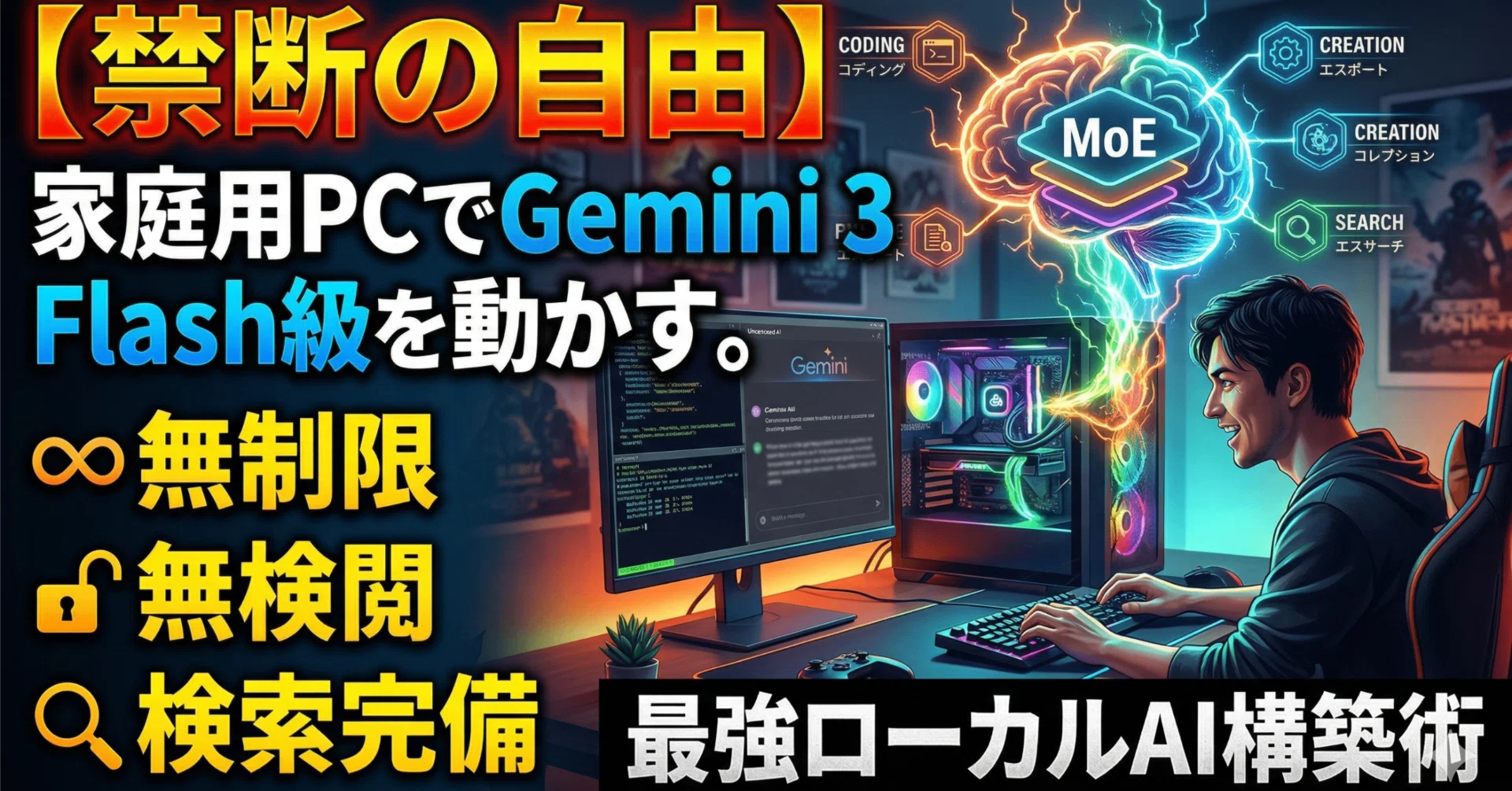 禁断の自由】家庭用PCでGemini 3 Flash級を動かす。無制限・無検閲
