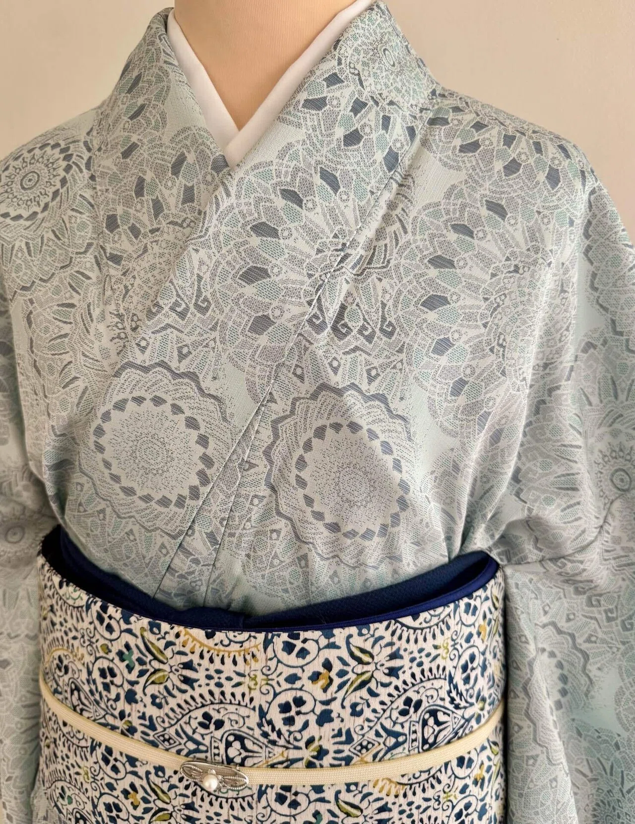花文様お召単衣着物｜夢吉きもの
