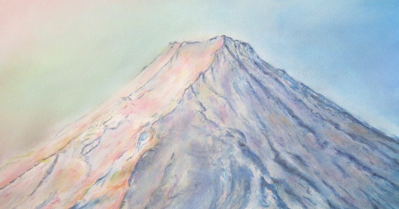 上富良野八景・旭野やまびこ高地　水彩画 F10号サイズ 水彩画】朝焼けの富士山｜Atelier Non
