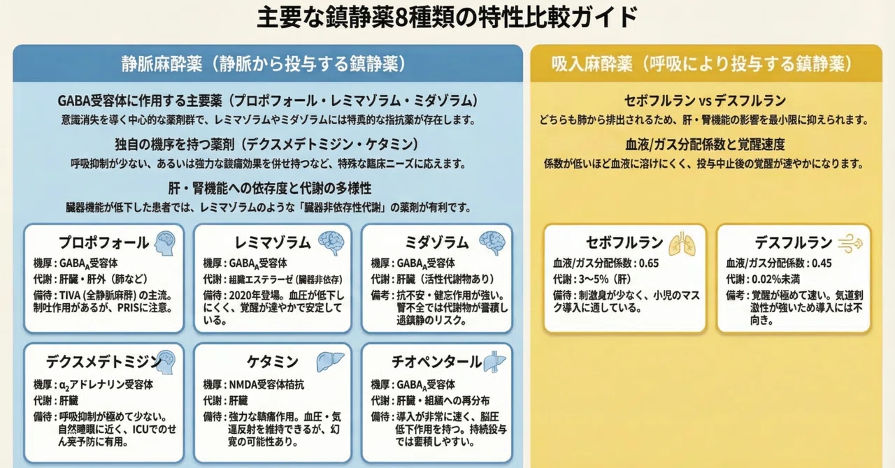 麻酔・集中治療で使う鎮静薬：作用・代謝・使い分けを薬剤ごとに解説