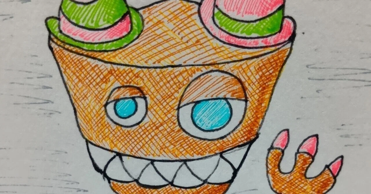 AI画像（手描きイラストを変換）ゆるキャラ、2本角モンスター｜茜町春彦