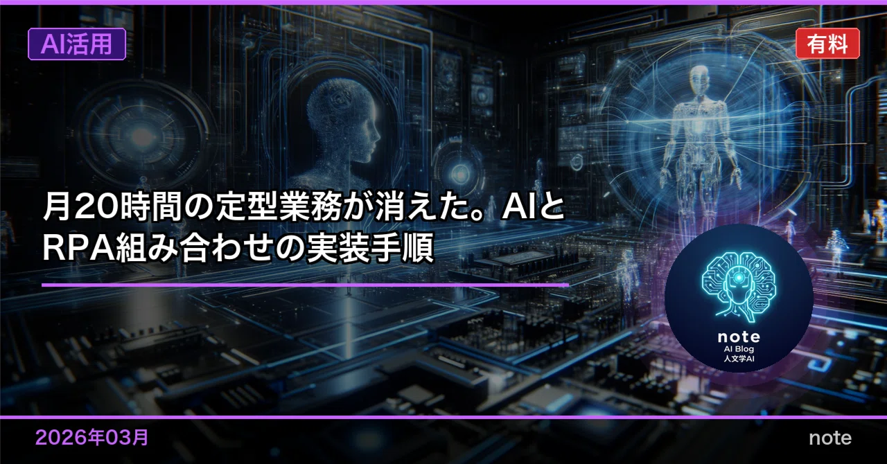 月20時間の定型業務が消えた。AIとRPA組み合わせの実装手順｜AI活用ラボ